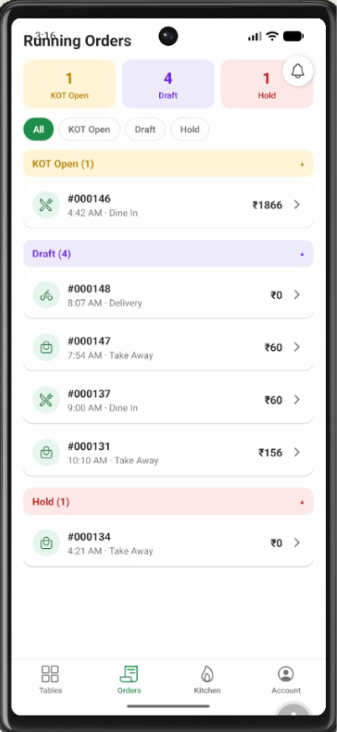 CurryCloud mobile app running orders
