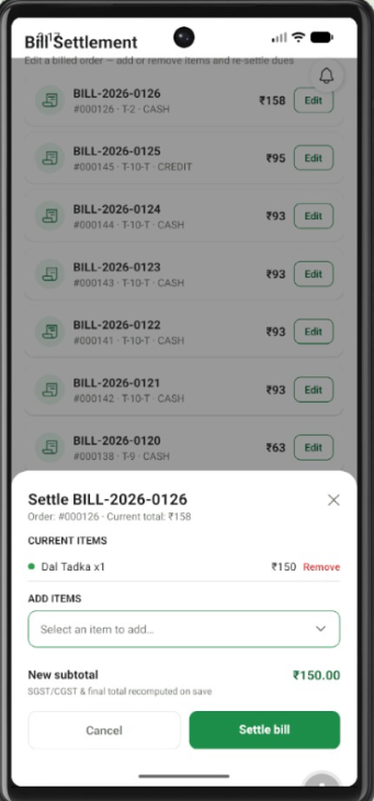 CurryCloud mobile app bill settlement