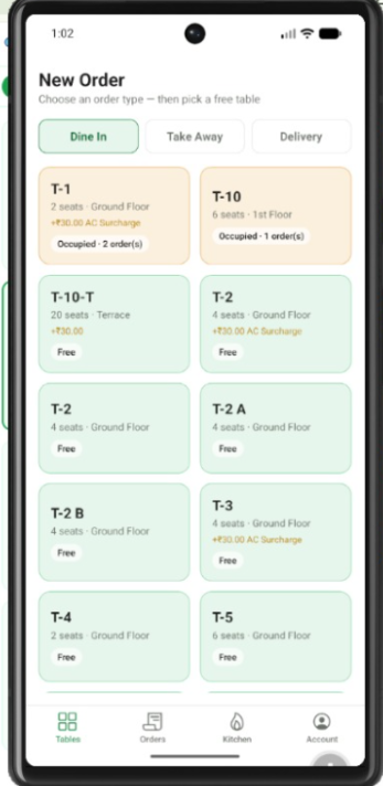 CurryCloud mobile app table floor plan