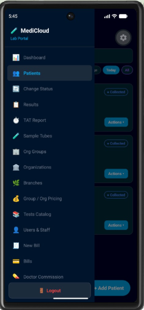 MediCloud mobile app navigation